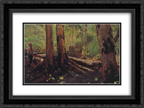 Woodchopper in the Adirondacks 24x18 Black Ornate Wood Framed Art Print Poster with Double Matting by Homer, Winslow