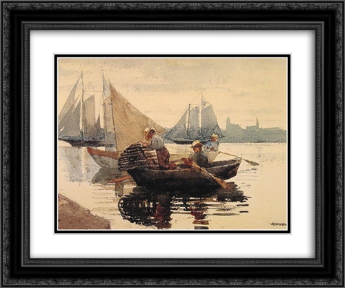 The Lobster Pot 24x20 Black Ornate Wood Framed Art Print Poster with Double Matting by Homer, Winslow