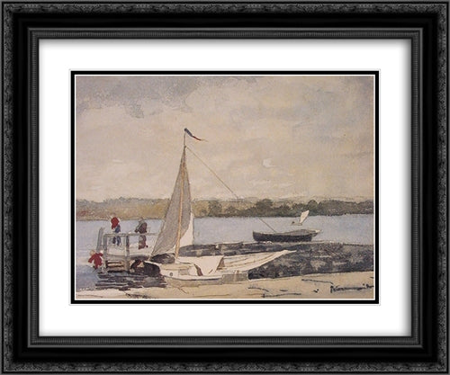 A Sloop at a Wharf, Gloucester 24x20 Black Ornate Wood Framed Art Print Poster with Double Matting by Homer, Winslow