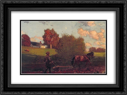 The Last Furrow 24x18 Black Ornate Wood Framed Art Print Poster with Double Matting by Homer, Winslow