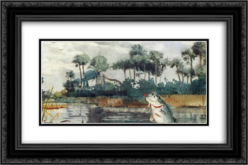 Black Bass, Florida 24x16 Black Ornate Wood Framed Art Print Poster with Double Matting by Homer, Winslow