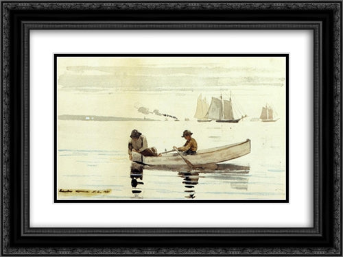 Boys Fishing, Gloucester Harbor 24x18 Black Ornate Wood Framed Art Print Poster with Double Matting by Homer, Winslow