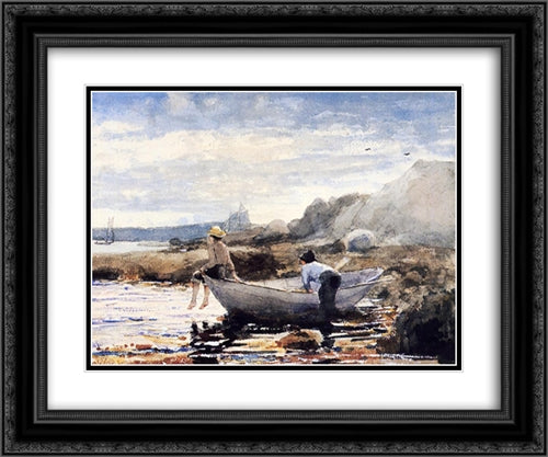 Boys in a Dory 24x20 Black Ornate Wood Framed Art Print Poster with Double Matting by Homer, Winslow