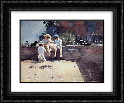 Boys and Kitten 24x20 Black Ornate Wood Framed Art Print Poster with Double Matting by Homer, Winslow