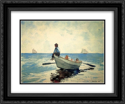 Boys in a Dory 24x20 Black Ornate Wood Framed Art Print Poster with Double Matting by Homer, Winslow