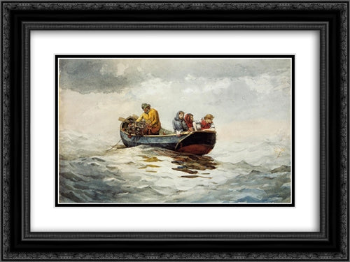 Crab Fishing 24x18 Black Ornate Wood Framed Art Print Poster with Double Matting by Homer, Winslow