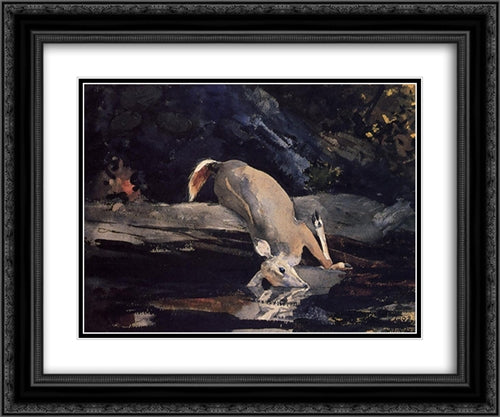 Fallen Deer 24x20 Black Ornate Wood Framed Art Print Poster with Double Matting by Homer, Winslow