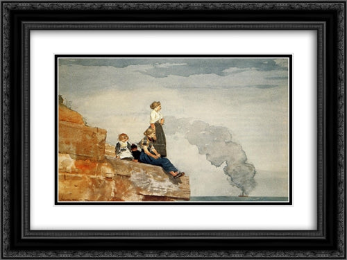 Fisherman's Family 24x18 Black Ornate Wood Framed Art Print Poster with Double Matting by Homer, Winslow