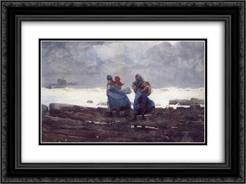 Fisherwives 24x18 Black Ornate Wood Framed Art Print Poster with Double Matting by Homer, Winslow