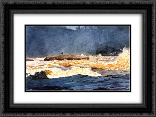 Fishing the Rapids, Saguenay 24x18 Black Ornate Wood Framed Art Print Poster with Double Matting by Homer, Winslow