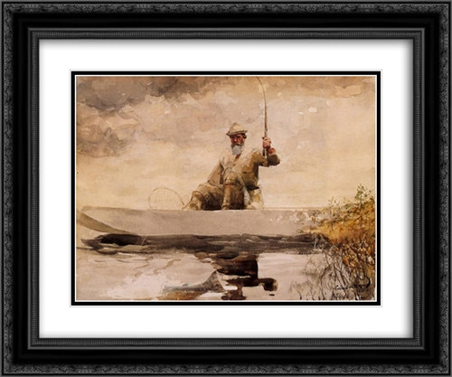 Fishing in the Adirondacks 24x20 Black Ornate Wood Framed Art Print Poster with Double Matting by Homer, Winslow