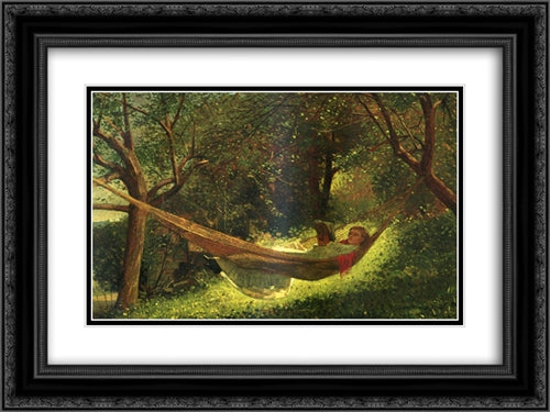 Girl in a Hammock 24x18 Black Ornate Wood Framed Art Print Poster with Double Matting by Homer, Winslow