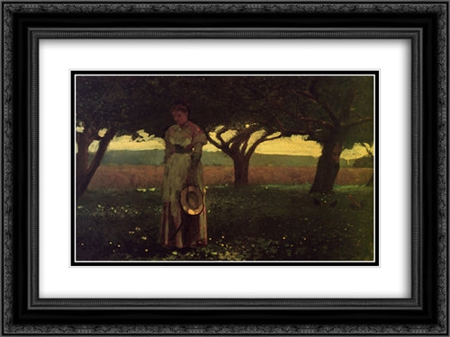 Girl in the Orchard 24x18 Black Ornate Wood Framed Art Print Poster with Double Matting by Homer, Winslow