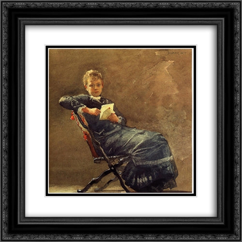 Girl Seated 20x20 Black Ornate Wood Framed Art Print Poster with Double Matting by Homer, Winslow