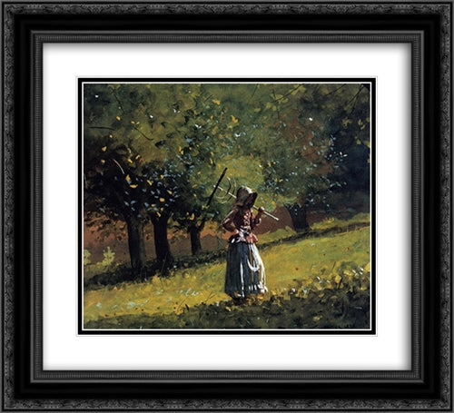 Girl with a Hay Rake 22x20 Black Ornate Wood Framed Art Print Poster with Double Matting by Homer, Winslow