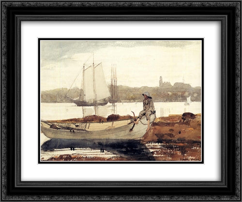 Gloucester Harbor and Dory 24x20 Black Ornate Wood Framed Art Print Poster with Double Matting by Homer, Winslow