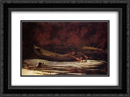 Hound and Hunter 24x18 Black Ornate Wood Framed Art Print Poster with Double Matting by Homer, Winslow