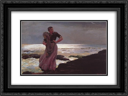 Light on the Sea 24x18 Black Ornate Wood Framed Art Print Poster with Double Matting by Homer, Winslow