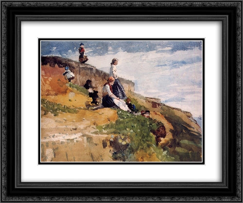 On the Cliff 24x20 Black Ornate Wood Framed Art Print Poster with Double Matting by Homer, Winslow