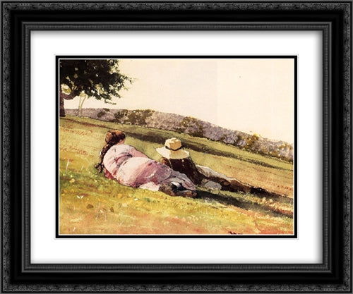 On the Hill 24x20 Black Ornate Wood Framed Art Print Poster with Double Matting by Homer, Winslow