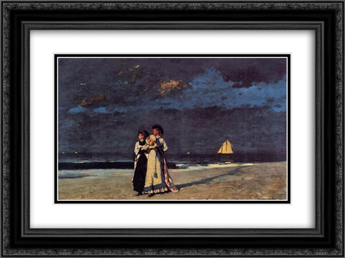 Promenade on the Beach 24x18 Black Ornate Wood Framed Art Print Poster with Double Matting by Homer, Winslow