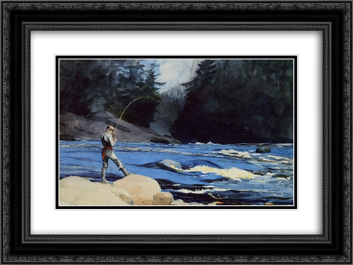 Quananiche, Lake St. John 24x18 Black Ornate Wood Framed Art Print Poster with Double Matting by Homer, Winslow