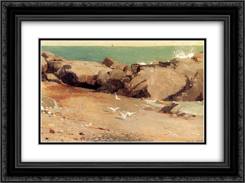 Rocky Coast and Gulls 24x18 Black Ornate Wood Framed Art Print Poster with Double Matting by Homer, Winslow