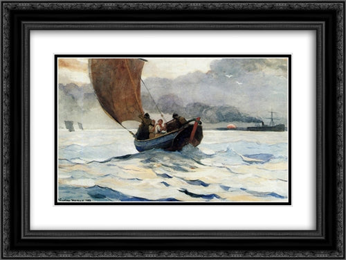 Returning Fishing Boats 24x18 Black Ornate Wood Framed Art Print Poster with Double Matting by Homer, Winslow