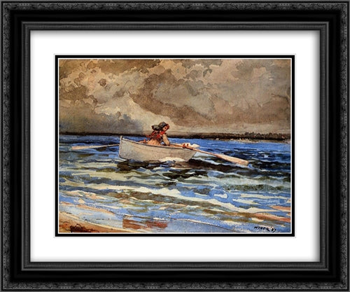 Rowing at Prout's Neck 24x20 Black Ornate Wood Framed Art Print Poster with Double Matting by Homer, Winslow