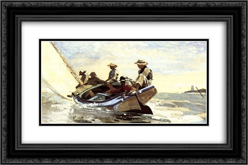 Sailing the Catboat 24x16 Black Ornate Wood Framed Art Print Poster with Double Matting by Homer, Winslow