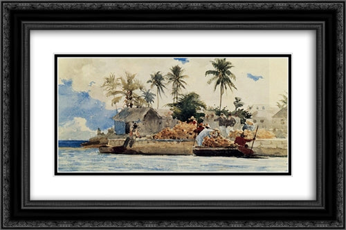 Sponge Fishing, Nassau 24x16 Black Ornate Wood Framed Art Print Poster with Double Matting by Homer, Winslow