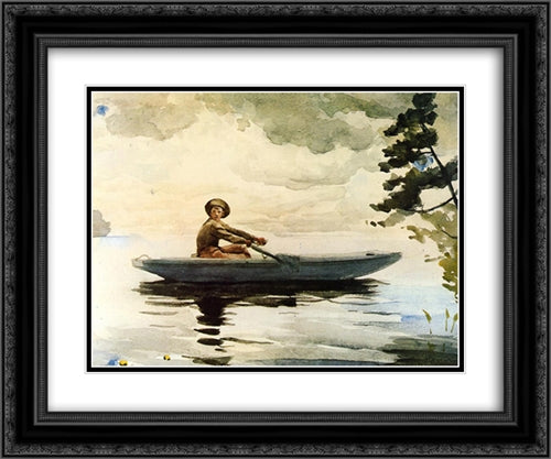 The Boatsman 24x20 Black Ornate Wood Framed Art Print Poster with Double Matting by Homer, Winslow