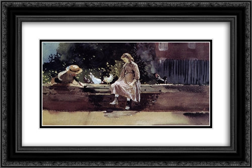 The Farmyard Wall 24x16 Black Ornate Wood Framed Art Print Poster with Double Matting by Homer, Winslow