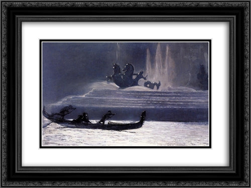 The Fountains at Night, World's Columbian Exposition 24x18 Black Ornate Wood Framed Art Print Poster with Double Matting by Homer, Winslow