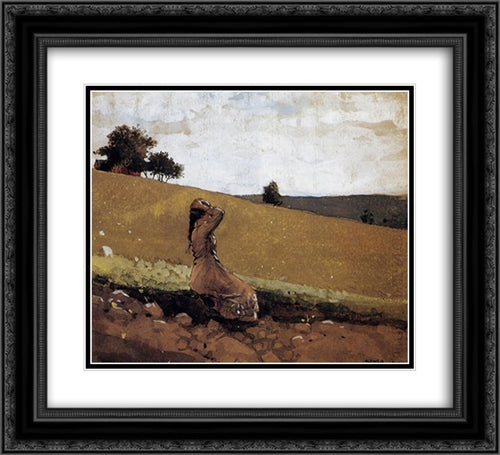 The Green Hill 22x20 Black Ornate Wood Framed Art Print Poster with Double Matting by Homer, Winslow