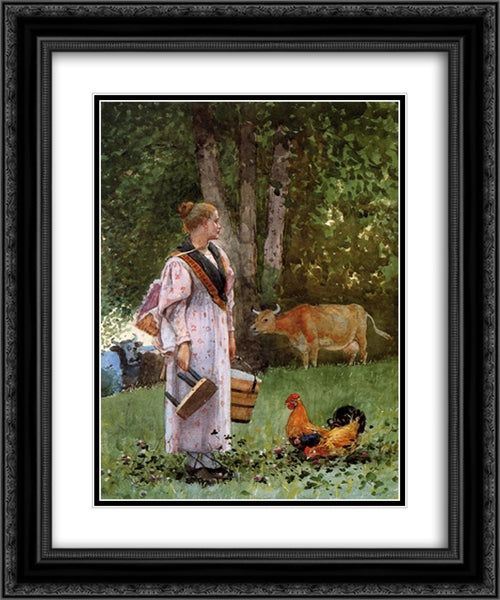 The Milk Maid 20x24 Black Ornate Wood Framed Art Print Poster with Double Matting by Homer, Winslow