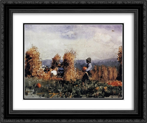 The Pumpkin Patch 24x20 Black Ornate Wood Framed Art Print Poster with Double Matting by Homer, Winslow