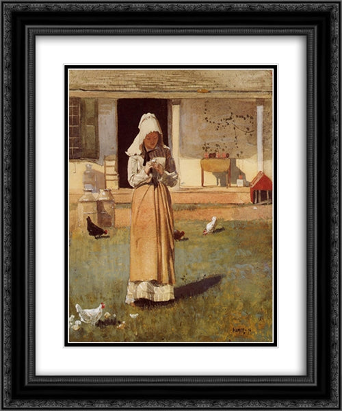 The Sick Chicken 20x24 Black Ornate Wood Framed Art Print Poster with Double Matting by Homer, Winslow