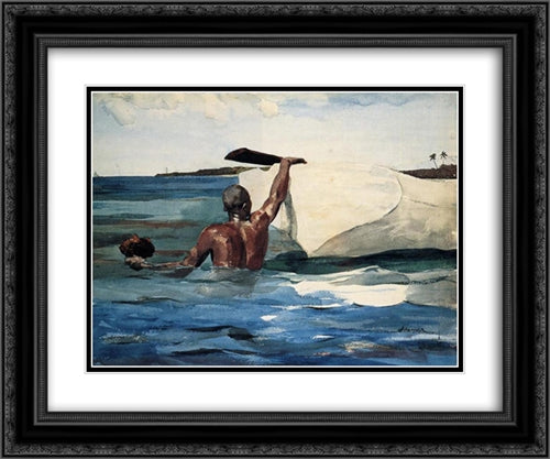 The Sponge Diver 24x20 Black Ornate Wood Framed Art Print Poster with Double Matting by Homer, Winslow