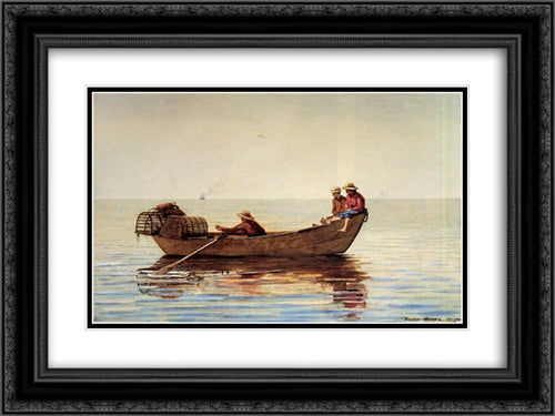 Three Boys in a Dory with Lobster Pots 24x18 Black Ornate Wood Framed Art Print Poster with Double Matting by Homer, Winslow