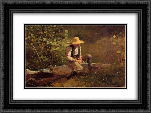 The Whittling Boy 24x18 Black Ornate Wood Framed Art Print Poster with Double Matting by Homer, Winslow