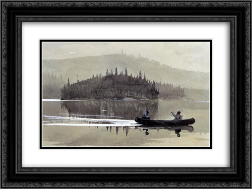 Two Men in a Canoe 24x18 Black Ornate Wood Framed Art Print Poster with Double Matting by Homer, Winslow