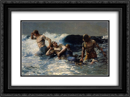 Undertow 24x18 Black Ornate Wood Framed Art Print Poster with Double Matting by Homer, Winslow