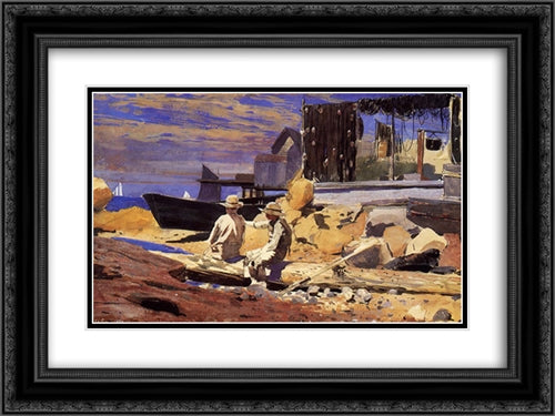 Waiting for the Boats 24x18 Black Ornate Wood Framed Art Print Poster with Double Matting by Homer, Winslow