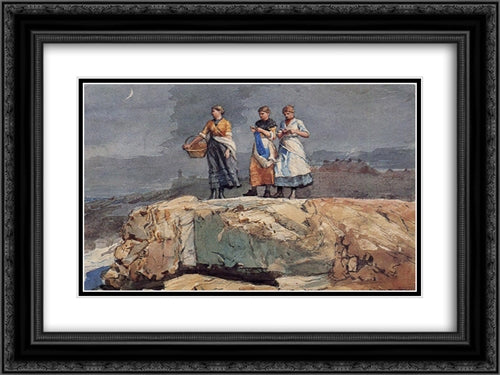 Where are the Boats? 24x18 Black Ornate Wood Framed Art Print Poster with Double Matting by Homer, Winslow