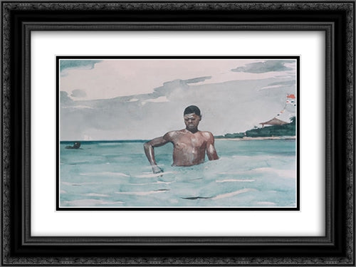 The Bather 24x18 Black Ornate Wood Framed Art Print Poster with Double Matting by Homer, Winslow