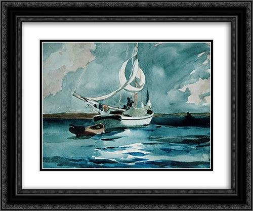 Sloop, Nassau 24x20 Black Ornate Wood Framed Art Print Poster with Double Matting by Homer, Winslow