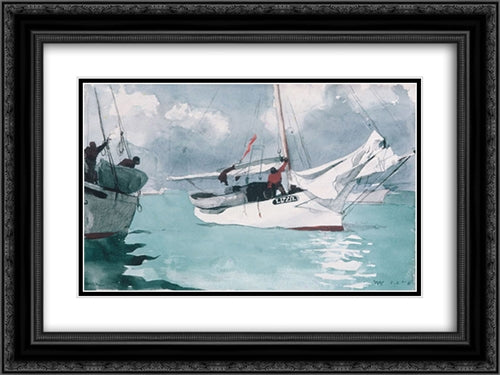 Fishing Boats, Key West 24x18 Black Ornate Wood Framed Art Print Poster with Double Matting by Homer, Winslow