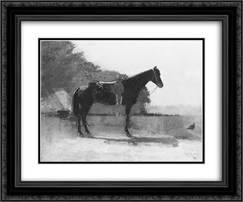 Saddle Horse in Farm Yard 24x20 Black Ornate Wood Framed Art Print Poster with Double Matting by Homer, Winslow