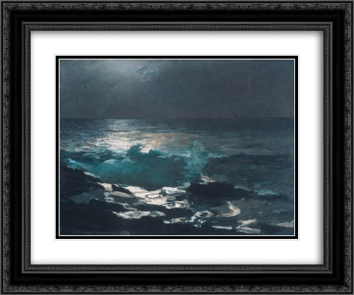 Moonlight, Wood Island Light 24x20 Black Ornate Wood Framed Art Print Poster with Double Matting by Homer, Winslow